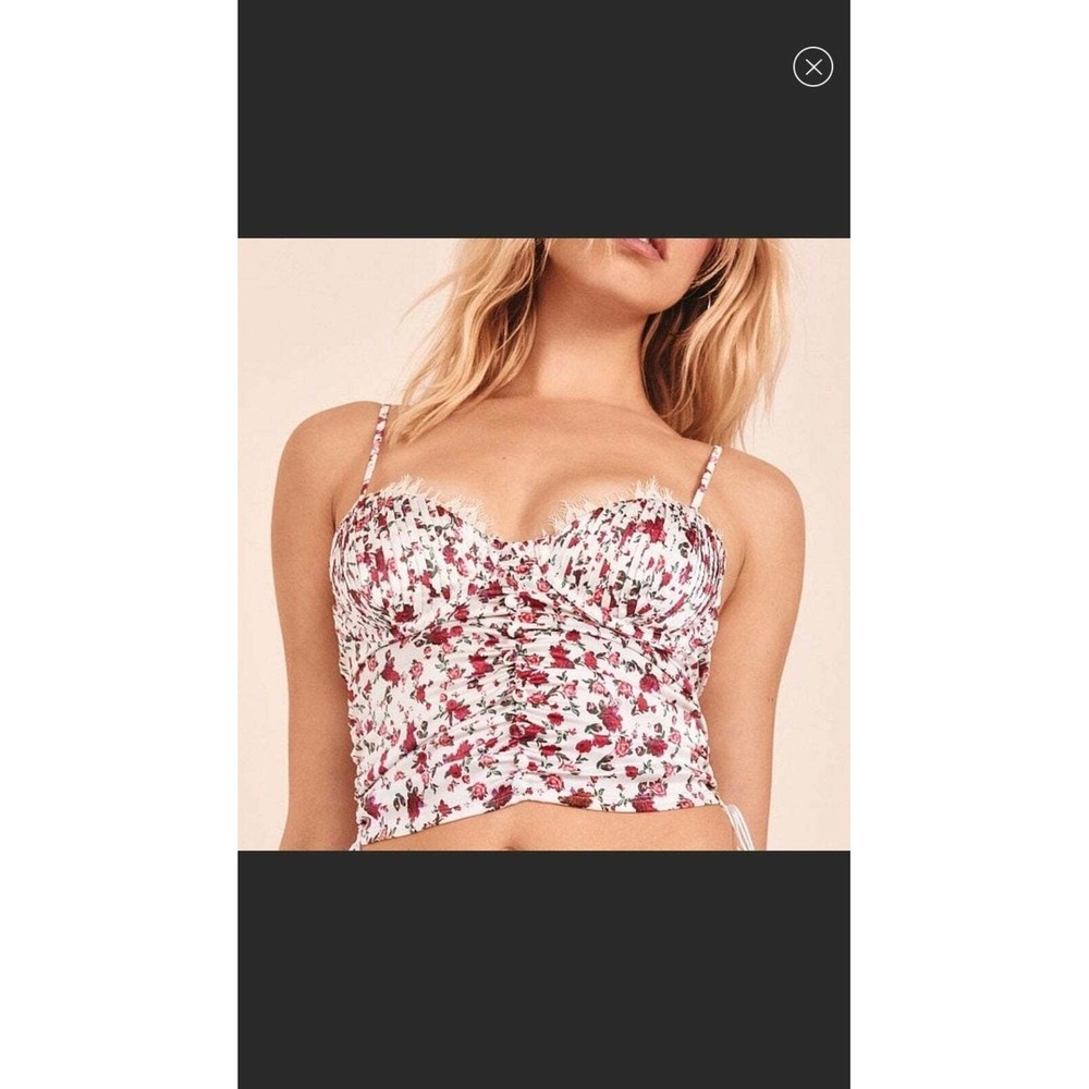 For‎ Love & Lemons x Victorias Secret White Floral Bustier Top Women's Sz medium